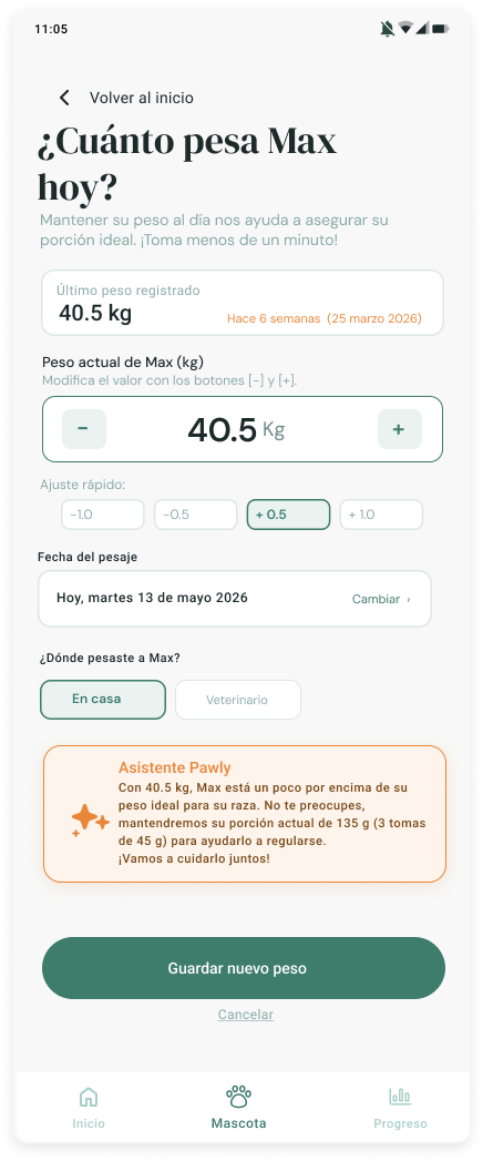 Registro peso mascota