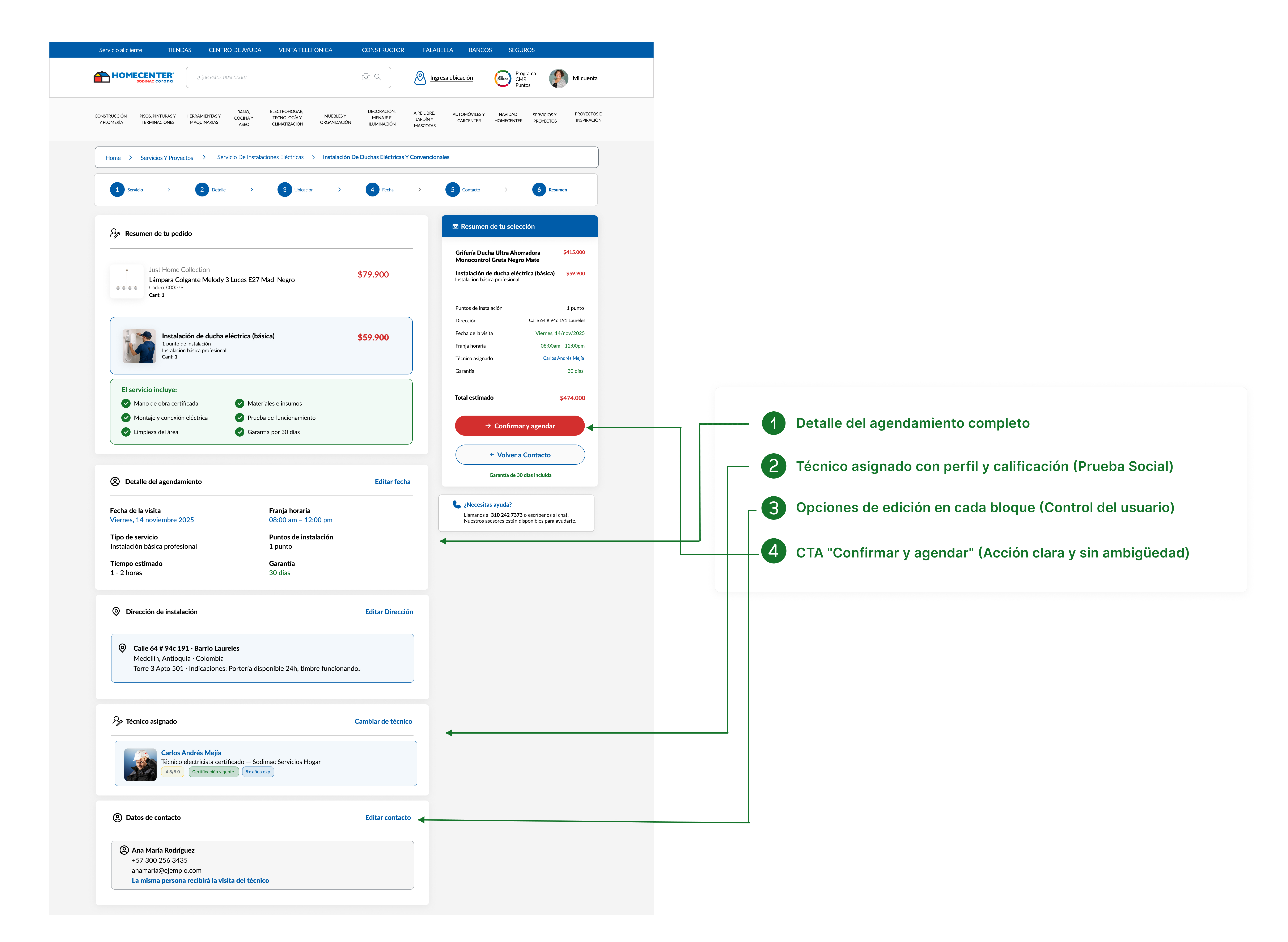 Flujo de instalación con calendario real + perfil del técnico