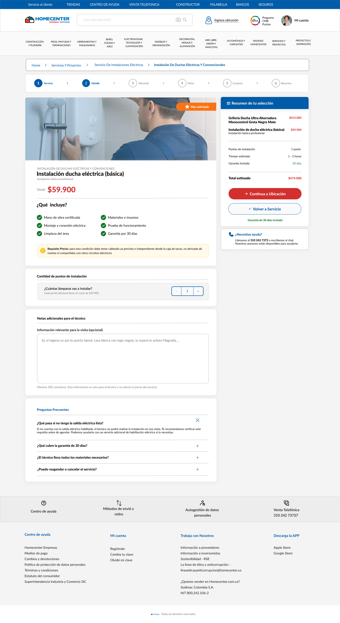 Flujo servicio de instalación — pantalla 5