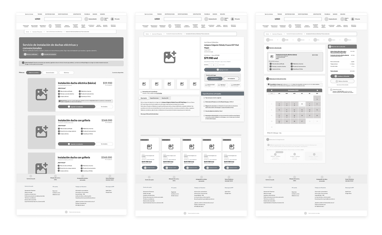 Wireframe de media fidelidad — flujo de instalación